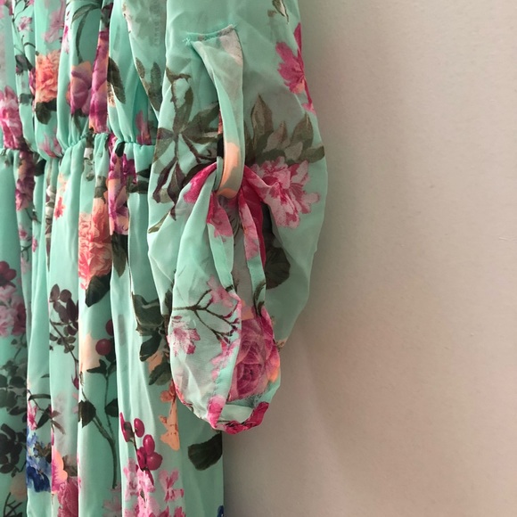 Mint floral chiffon maternity dress - Picture 3 of 6
